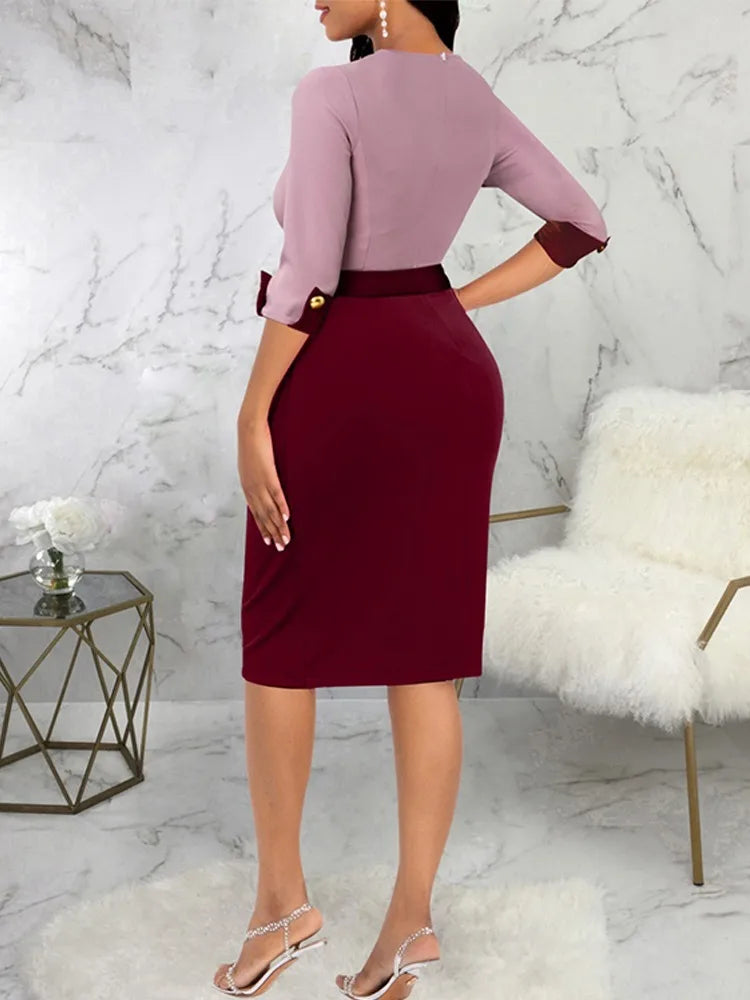 Summer Dresses for Women's Spliced Button Design Work Split Dress Vestidos Mujer Casual Elegant Midi Robe Female Women Dress For Work