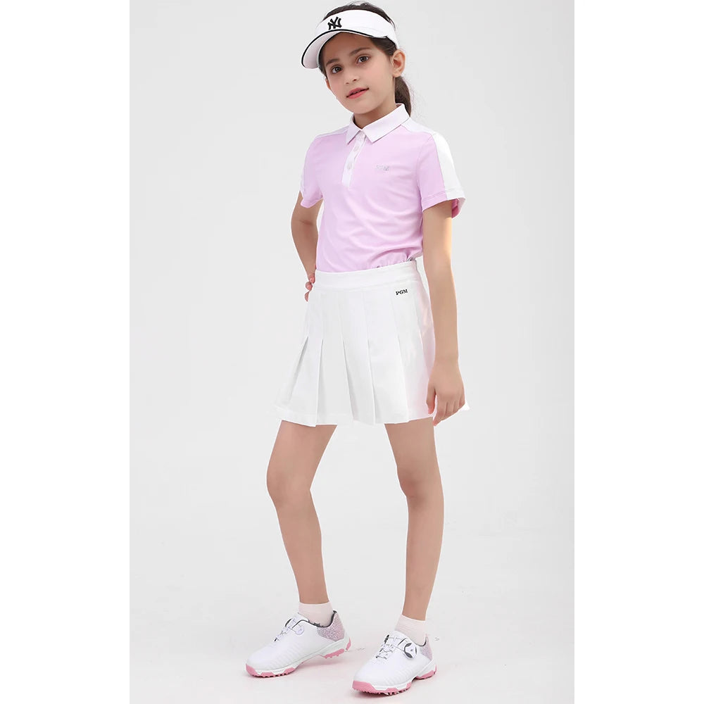 PGM Girl Golf Kids Badminton Table Tennis Short High Waist Pleated  Golf Clothing Fitness Running Wear QZ069 Girl Skort