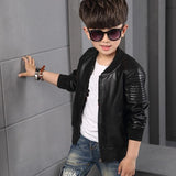 Autumn Winter Fashion Korean Children's Plus Velvet Warming Cotton PU Leather Jacket For 3-8Y Kids Jacket Outerwear Boy Jacket - Girl Jacket