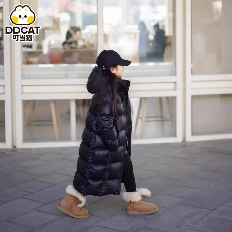 Winter Jacket for Boys Girls Long Length Down Jacket Black Thickened Hooded Coat Big Children Kids Jacket New 6 7 8 12  14 Boy Jacket - Girl Jacket