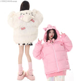 Sanrio Hello Kitty Cotton Coat Hooded New Soft Versatile Korean Version Loose Padded Jackets Women Y2k Kawaii Top Clothes Women Jackets