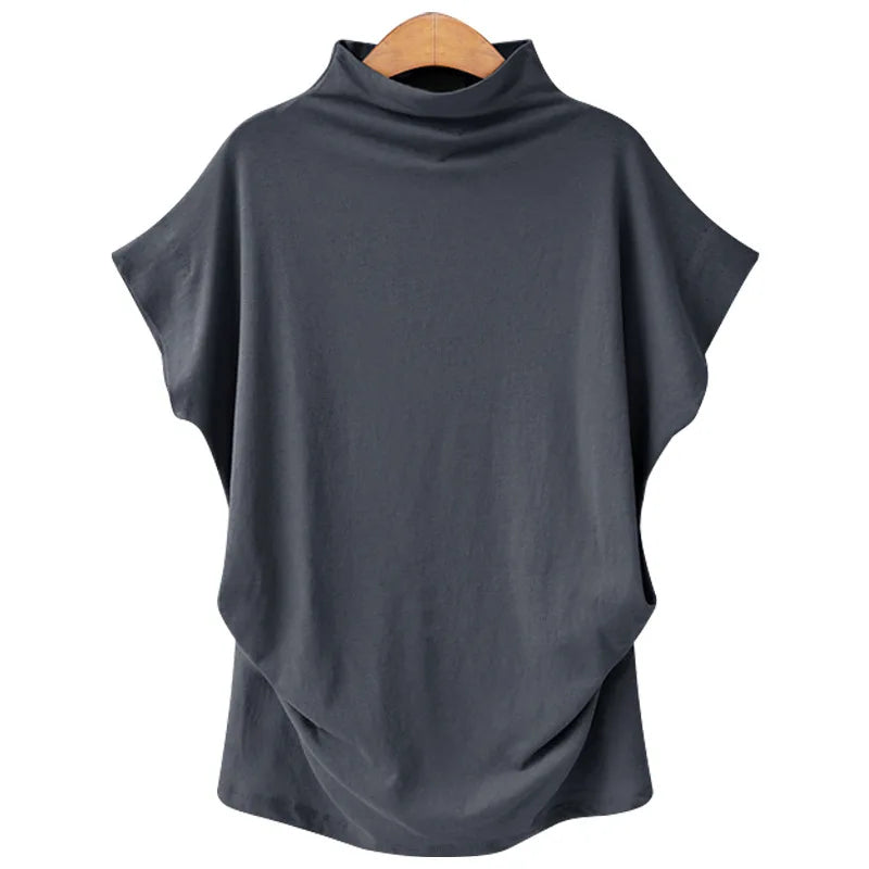 Women's Tops Korean Style Fashion Womens Cotton Blouse Short Sleeve O-Neck Blouse Female Turtleneck Women Tops & Tees