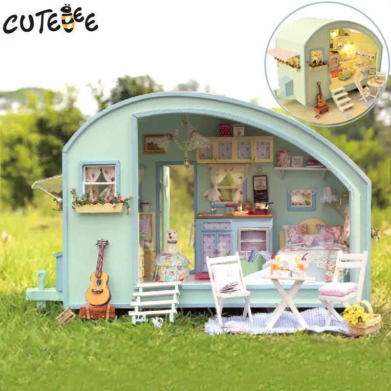 Cutebee DIY Doll House Wooden Doll Houses Miniature Dollhouse Furniture Kit Toys for Children Gift Time Travel Doll Houses Baby Toys