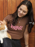 Vintage T-shirt y2k clothing Bratz letter t-shirt Kawaii brown female T-shirt Fairy grunge crop women tops