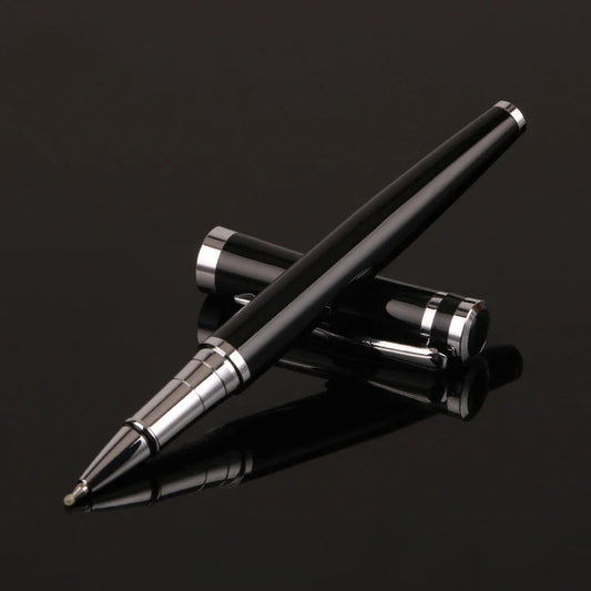 Luxury Metal Silver Black Signature Ballpoint Pens for Business Writing Stationery Customized Logo Name Gift Office Supplies