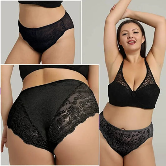 6/10PCS Plus Size Lace Cheeky Woman Panties Floral Sexy Cheeky High-Waist Briefs Women's Underwear Breathable Intimate Women Lingerie - Women Plus Size Clothing