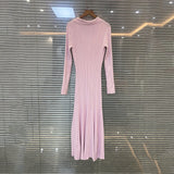 Women's pink knitted medium-length dress senior sense of fashion temperament polo collar waist-skimming long dress new Women Dress For Work
