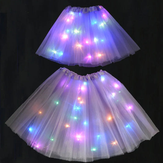 Women Girl LED Skirt Neon Light Up Fairy Tutu Stage Dance Glow Birthday Gift Flower Crown Wedding Halloween Fancy Party Costume - Women Cloth - Girl Cloth