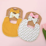 3Pcs/Set Flower Bibs & Headbands Bow Nylon Hairbands Double Side Saliva Towel Feeding Burp Scarf Headwear Newborn - girl cloth - Baby Girls