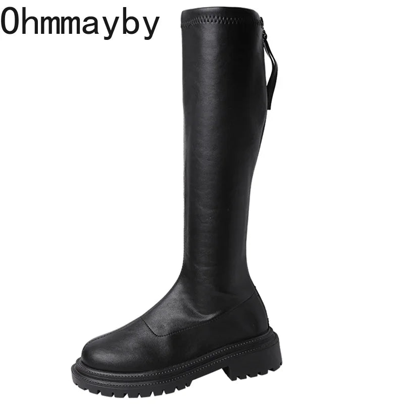 Thigh High Women's Boots Fashion Soft Leather Knee High Boots Female Square Heel Autumn Winter Girl's Boots Women Girls Shoes