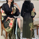 Female Long Robe Nightgown Sexy Print Flower Kimono Bathrobe Gown Casual Silk Satin Home Dress New Spring Summer women lounge