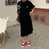 Summer New Letter Printing T-Shirt Dress Short Sleeve Round Neck Plus Size Loose Midi Dress Fashion Clothing Women Casual - Women Dress For Work