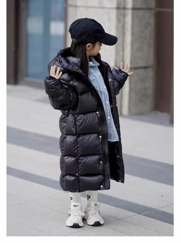 Winter Jacket for Boys Girls Long Length Down Jacket Black Thickened Hooded Coat Big Children Kids Jacket New 6 7 8 12  14 Boy Jacket - Girl Jacket