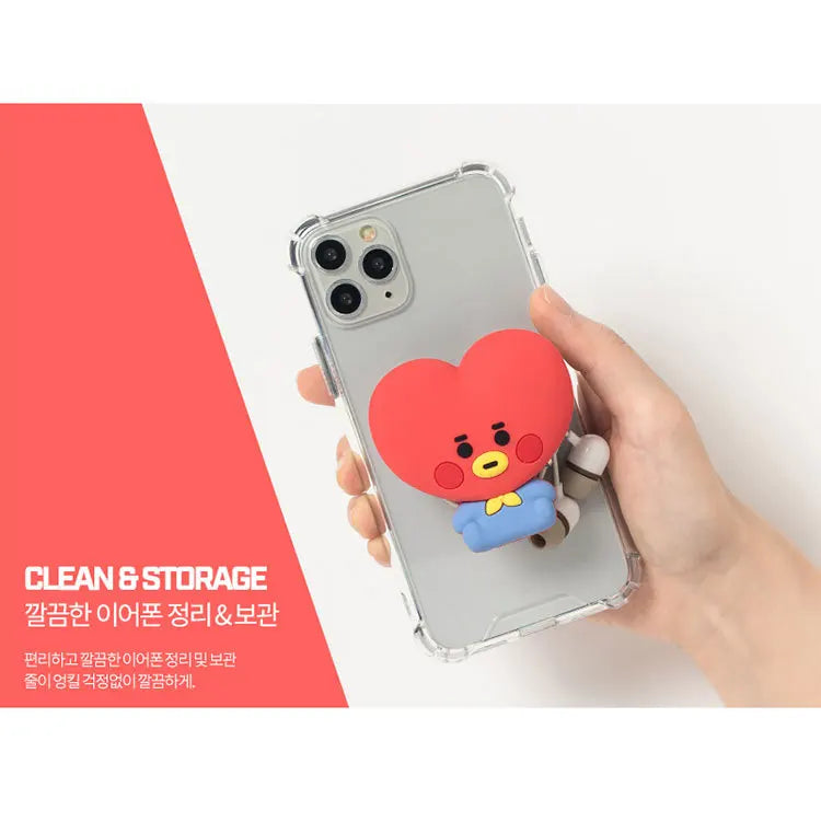 Kawaii Handheld Mobile Phone Stand Bt21 Cartoon Anime Character Image Desktop Telescopic Stand Headphone Winder Kids Fan Gifts Cell Accessories