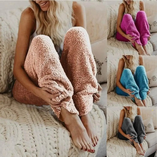 Winter Warm Fleece Pajama Long Pants Solid Color Loungewear Nightwear Loungewear Home Suits Ladies Flannel Plush women lounge