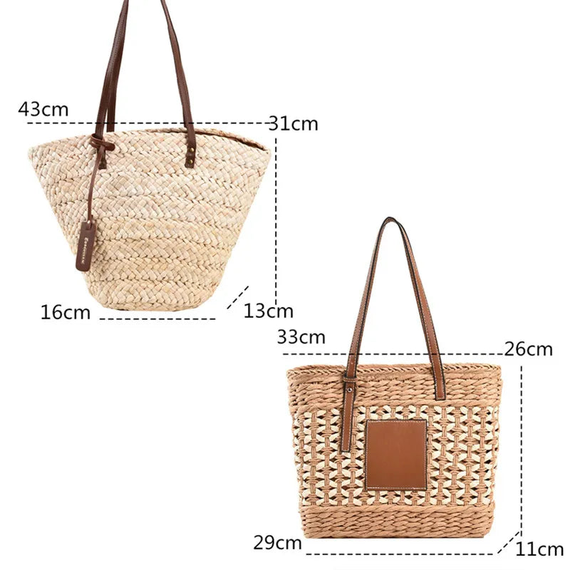 Summer Straw Beach Fashion Rattan Large Capacity Woven women handbags