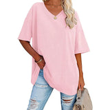 T Shirt V Neck Solid Loose Tshirt drop Sleeves Casual Summer Clothing  women tops