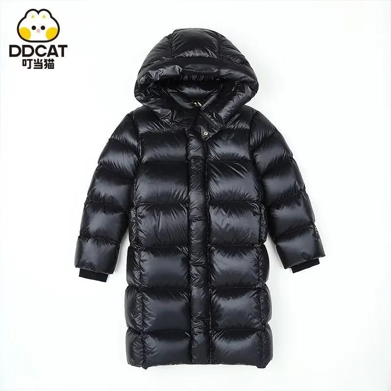 Winter Jacket for Boys Girls Long Length Down Jacket Black Thickened Hooded Coat Big Children Kids Jacket New 6 7 8 12  14 Boy Jacket - Girl Jacket