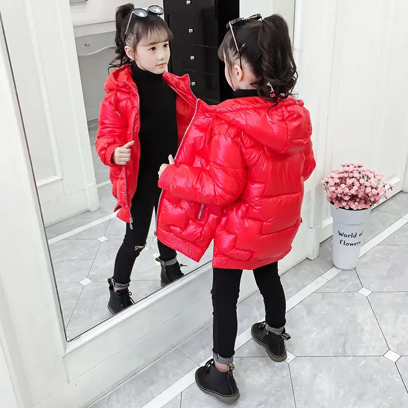 Winter Teen Kids Parka Snowsuit Fashion Bright Waterproof Outerwear Children Clothing 4 6 8 10 12 14 Years girl jacket
