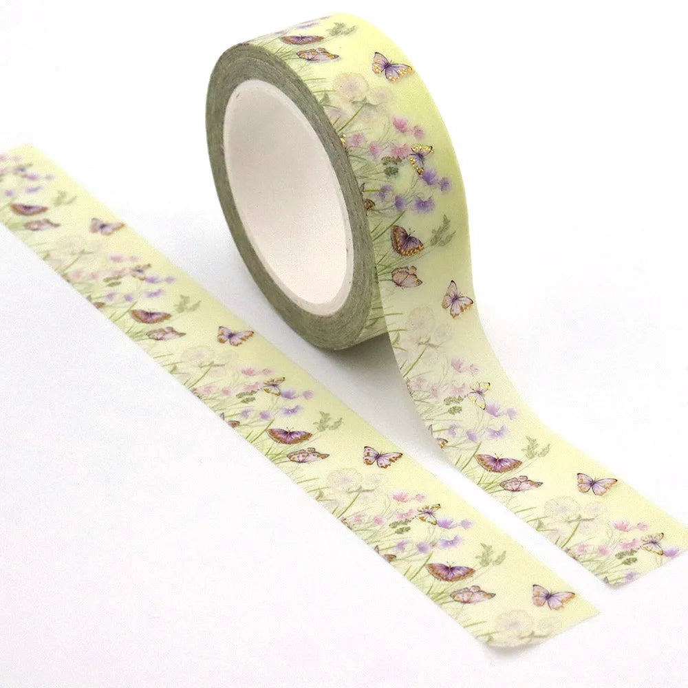 NEW 1PC 15mm*10m Gold Foil Spring Floral Butterfly Decorative Washi Tape Stationery Colourful Tape School Office Supplies