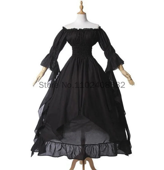 Vintage Victorian Medieval Dress Renaissance Black Gothic Dress Woman Cosplay Halloween Costume Princess Gown Women Plus Size Clothing - Women Prom