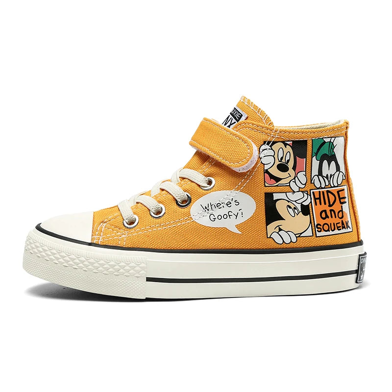 Hot Sale Fashion Cute Cartoon Kids Sneakers Yellow Children Canvas Sneakers High top Canvas basket enfant fille Boys Shoe