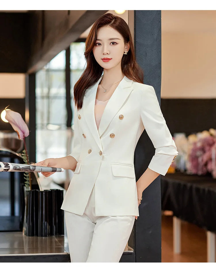 Ladies Elegant Long Sleeve Professional Business Suits with Pants and Jackets Coat Office Work Wear Blazers women suiting