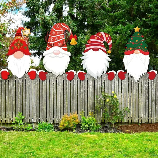 4PCS Christmas Fence Decoration Cute Santa Claus Plastic Board Festivals Home Outdoor Garden Patio Fence Lawn Decoration - Home Improvement