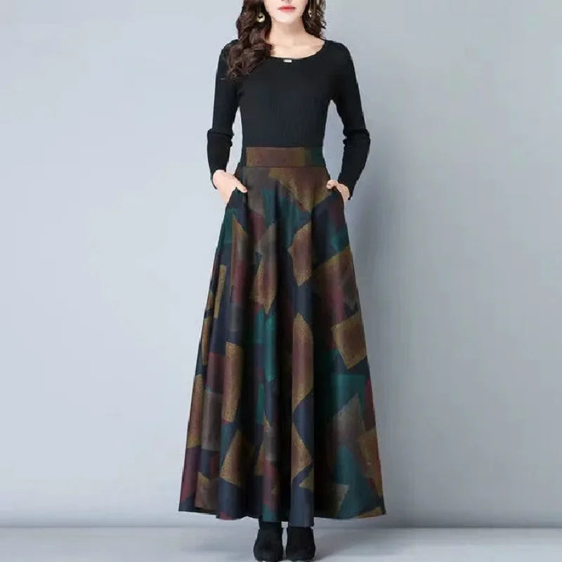 New Autumn and Winter Wool Plaid Skirt A-line Skirt Women's Skirt Women Plus Size Clothing