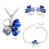 Crystal Clover 4 Leaf leaves heart pendant Jewelry sets necklace earrings bracelet women lovers cute romantic gifts summer party - Women Jewellery - Girl Jewellery