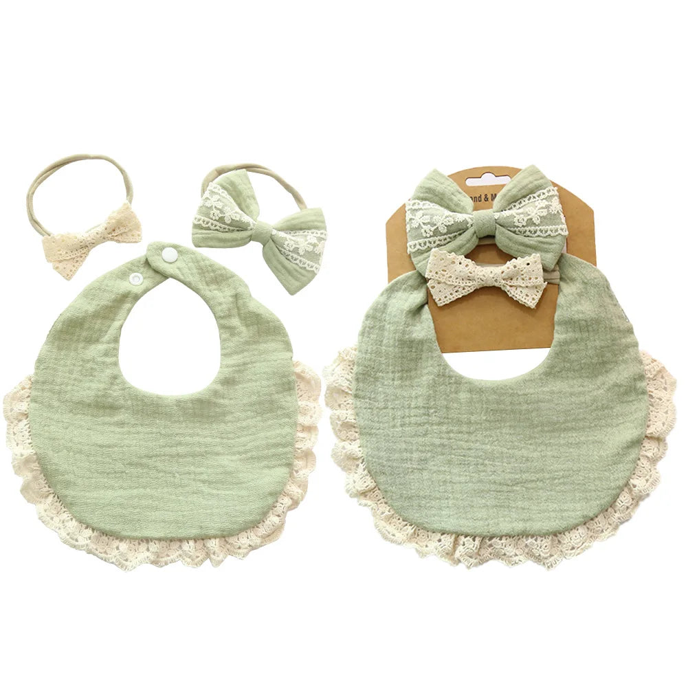 3Pcs/Set Solid Muslin Cotton Bamboo Bib Tassel Lace Feeding Drool Saliva Towel Burp Adjustable Infant Scarf Newborn - girl cloth - Baby Girls