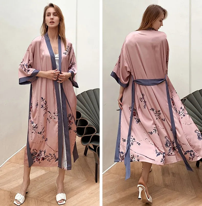 Oversize Print Pajamas Nighties Women's Kimono Gown Robe Long Sleeve Bathrobe Loose Spring Nightwear Home Clothes Women Sleep