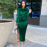 Long Dress Woman Party Pleated Bandage Elegant Evening High Waist Summer Dresses Formal Green Bodycon Maxi Work Vestidos Women Plus Size Clothing - Women Prom - Women Work Dress