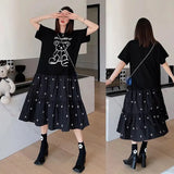 Summer New Printing Patchwork T-Shirt Dress Short Sleeve Round Neck Loose Dress Fashion Elegant Clothing Women Casual - Women Plus Size Clothing - Women Tees