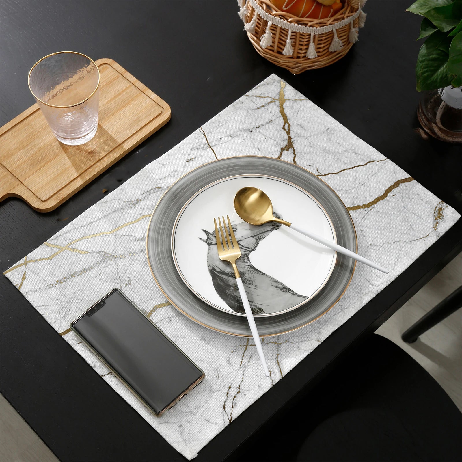 4/6pcs Placemats Marble Pattern Table Mats for Table Accessories Modern Home Decor Linen Tableware Pads Coaster Dining