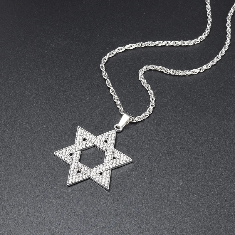 Vintage Design Inlaid Zircon Star of David Pendant Fashion Trend Hexagonal Star Party women jewellery