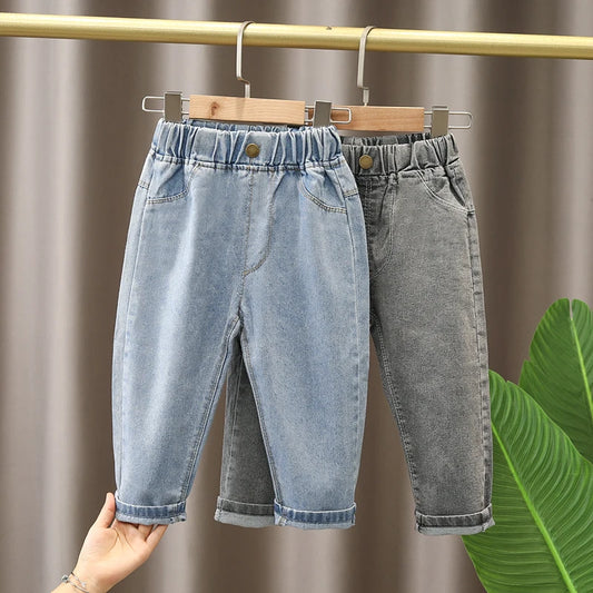 Spring Fall Kids Elastic Band Stretch Denim Outerwear for Boys Jeans