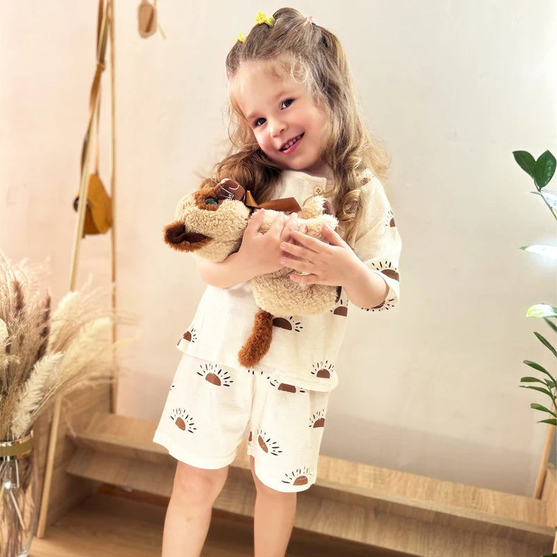 Baby Pajamas Set for Kids Short Sleeve Print Breathable Cotton Waffler Home Clothes Children Pyjamas 2PCS Boys Sleepwear - Girls Sleepwear
