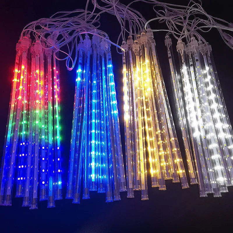 LED Meteor Shower Rain Lights Waterproof Falling Raindrop Fairy String Light for Christmas Holiday Party Patio Decor 30CM Decoration - Home Improvement