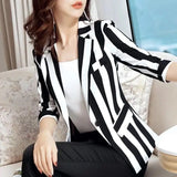 Striped Blazers Spring Summer Women's Clothing Thin Leisure Simple V-neck Cardigan Pockets Button Skinny Formal Women Plus Size Clothing - Women Dress For Work