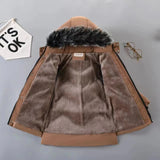 New Style Winter Keep Warm Boys Jacket Letter F Fashion Lining With Plush Fur Collar Hooded Heavy Boy Jacket - Girl Jacket
