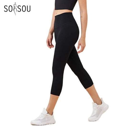SOISOU Nylon Yoga Capri Pants Leggings Women's Pants Gym Sexy High Waist Tight Breathable Elastic Girl Sports Pants 13 Colors women legging