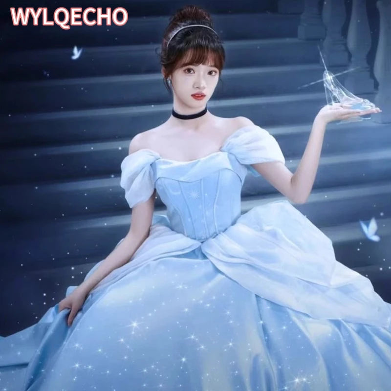 Blue Dress Engagement Jacquard Dress France Vintage Sweet Korean Princess Fairy Dress Evening Party Dress Women Prom