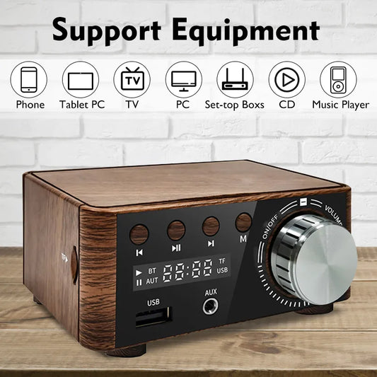 Bluetooth 5.0 Digital Power Amp Class D USB AUX Stereo Mini Amplifier Home Audio