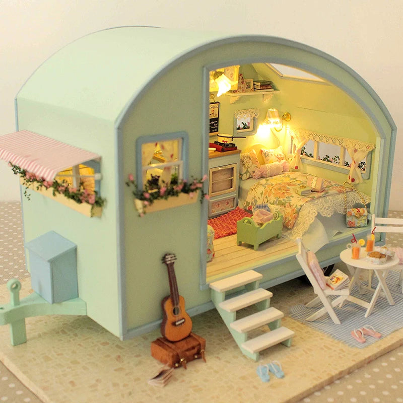 Cutebee DIY Doll House Wooden Doll Houses Miniature Dollhouse Furniture Kit Toys for Children Gift Time Travel Doll Houses Baby Toys