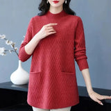 Women's Sweaters Pullover New Solid Half High Collar Thick Warm Long Knitted Sweaters Winter Women Tops & Tees