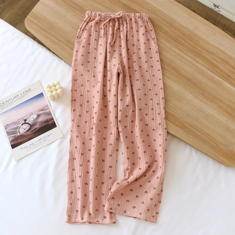 Women's Cotton Crepe Pajama Pants Loose Fit Elastic Waist Sleep Bottoms Breathable & Comfortable Home Wear Women Lounge