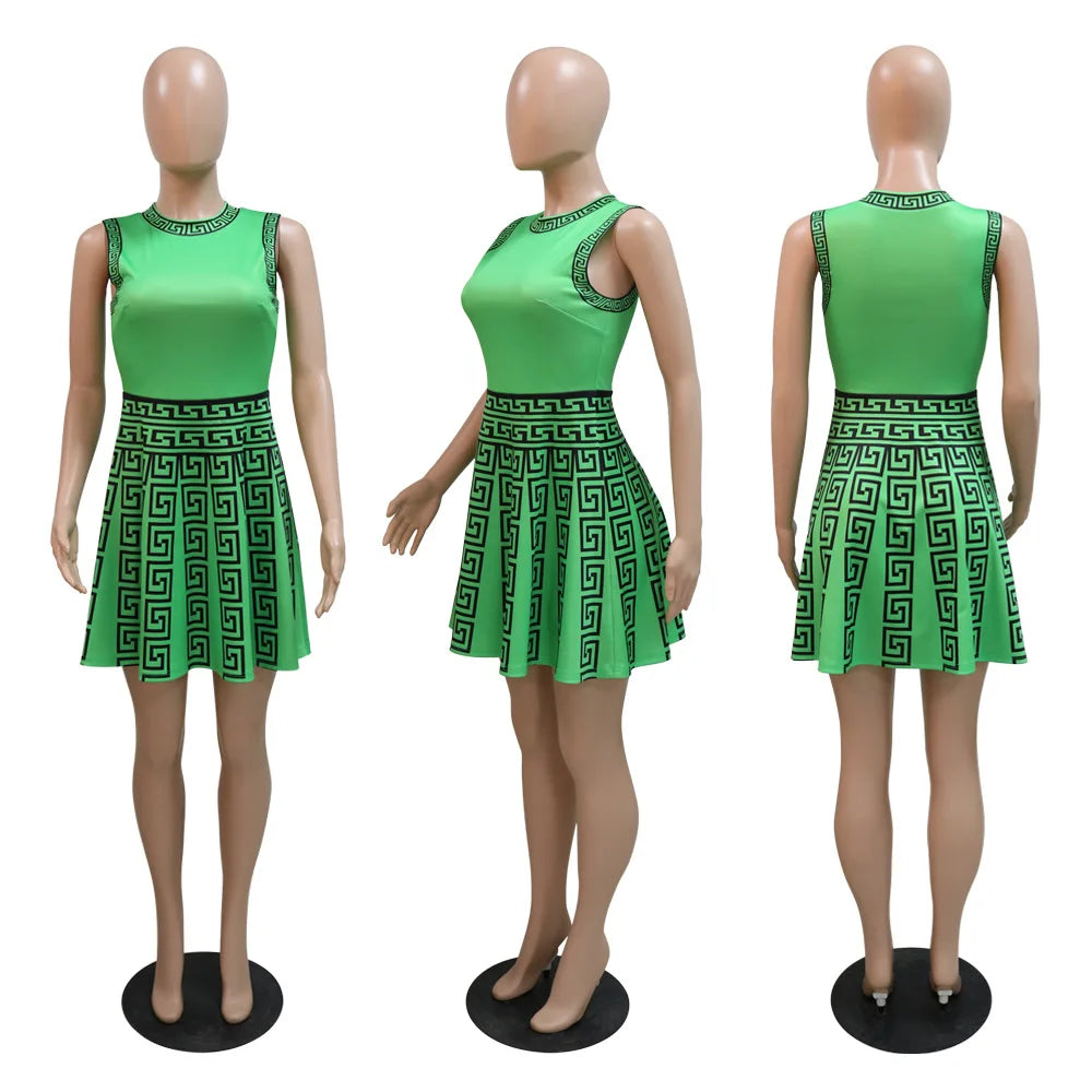 Woman Trend Mini Dress Y2KSleeveless Pleated Skirt New in African dresses Women's Clothing Women Short - Women Tees
