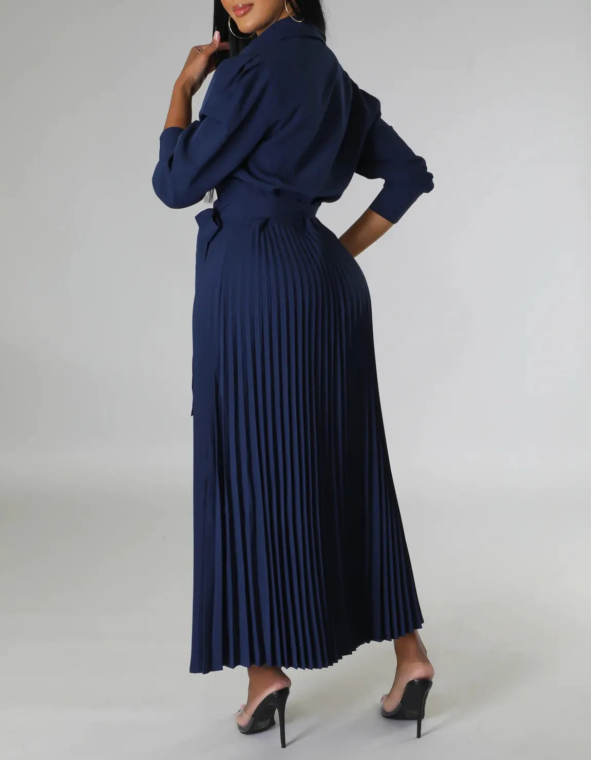 Summer Pleated Maxi Dress Solid Turn Down Collar Half Sleeve Ruched Party Club Work Business Wedding Dress Women Casual - Women Dress For Work - Women Prom