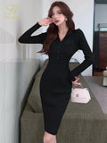 H Han Queen Autumn Winter Bottoming Office Pencil Elastic Knitted Dress Woman Sheath Dresses Work Party Bodycon Vestidos Women Plus Size Clothing - Women Work Dress